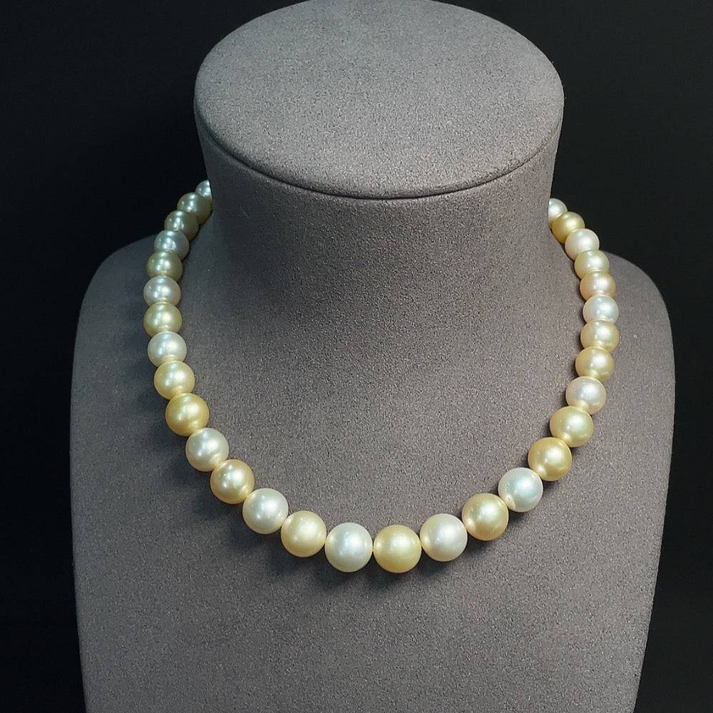 HUILIU HQ seawater pearl strand with 9.3-11.7mm pearls, non-gold setting, about 63.86g, natural color, elegant jewelry piece