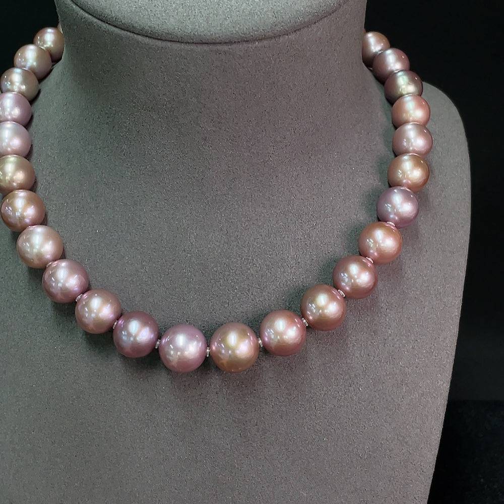 Huiliu HQ pearl bead necklace with 14.1mm round pearls, showcasing a elegant string of lustrous pearl beads.