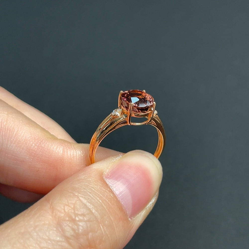 18K Tourmaline Ring with Diamond Accents, Total Weight Approx. 1.77g, Size 12