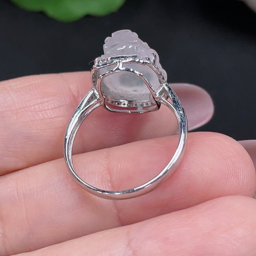 Jadeite Inlaid Ring Size 15 18K Gold Total Weight Approx. 3g (With Diamond Accents)
