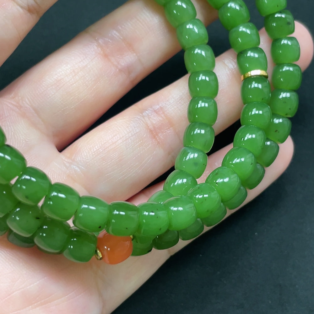 Hetian Jade Bead Necklace, Non-Gold, Non-Hetian Jade Beads, 6.8mm, Total Weight Approx. 61.76g