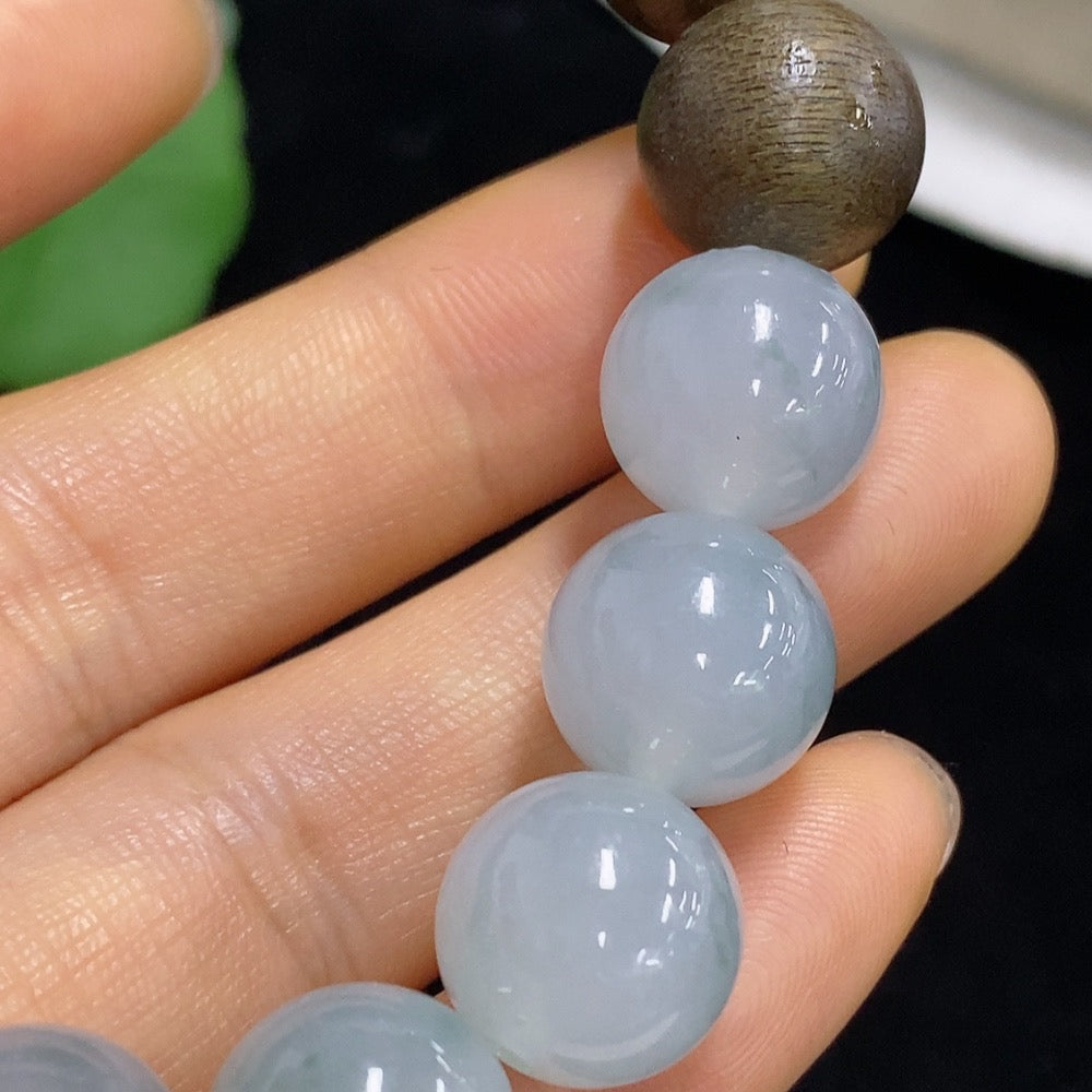Huiliu Certified Jadeite beads, 12.5mm, natural green jade jewelry beads with polished surface, from HKHQ.