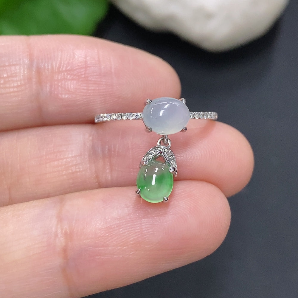 Jadeite Cabochon Ring (Au58%) Size 12 Total Weight Approx.1.8g (With Diamond Accents)