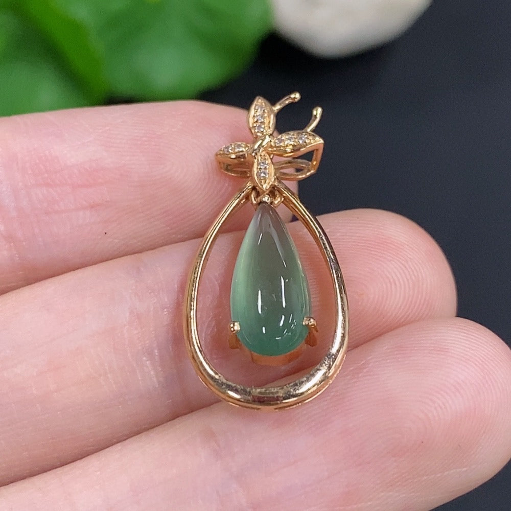 Jadeite Inlaid Pendant 18k Gold Total Weight Approx. 1.8g With Diamond Accents