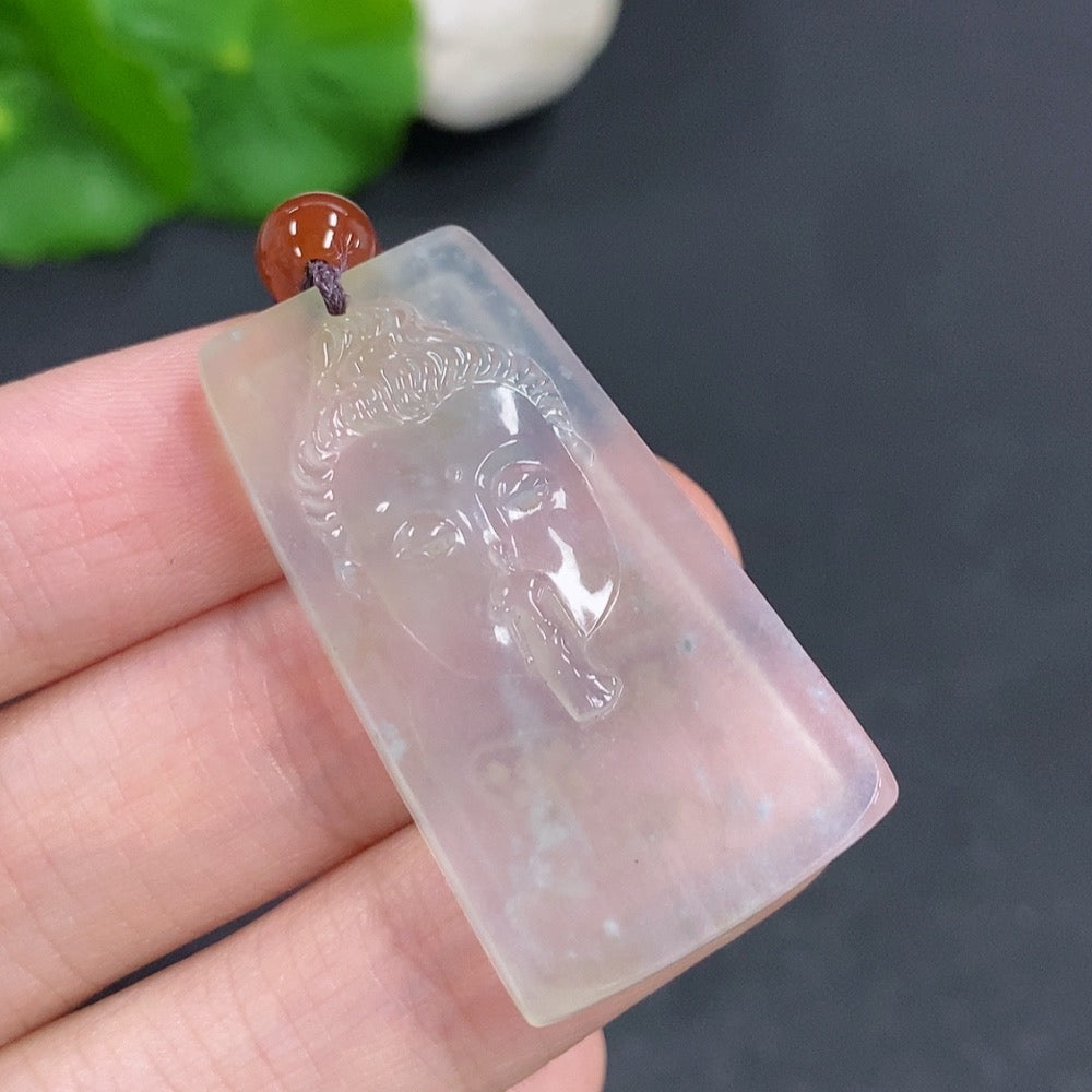 Jadeite Buddha pendant with a rope, approximately 9.3g, showcasing a detailed carved Buddha figure in vibrant green jade.