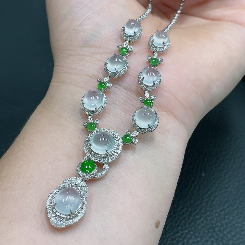 Jadeite Bezel-Set Cabochon Necklace 18k Main Chain Approx. Total Weight 13.88g
