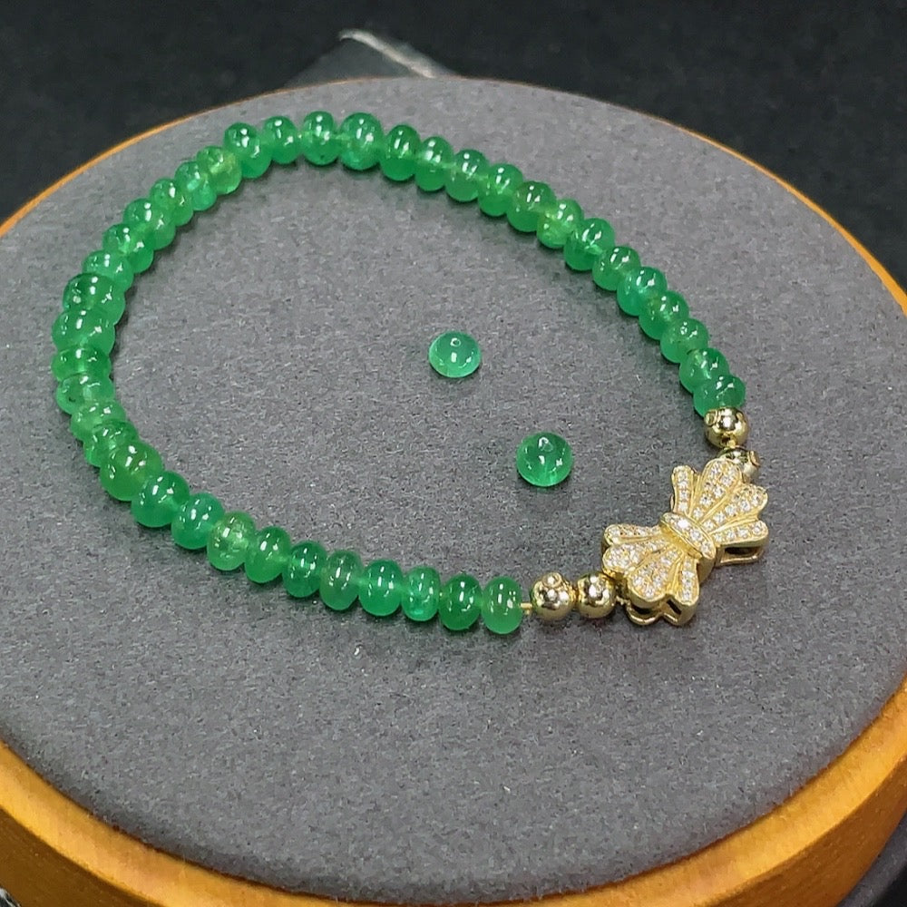 Emerald Bracelet Non-Gold Beads Undetectable String Rest 18k Gold (Excluding Elastic Components) Clarity Enhanced Diamond Accents