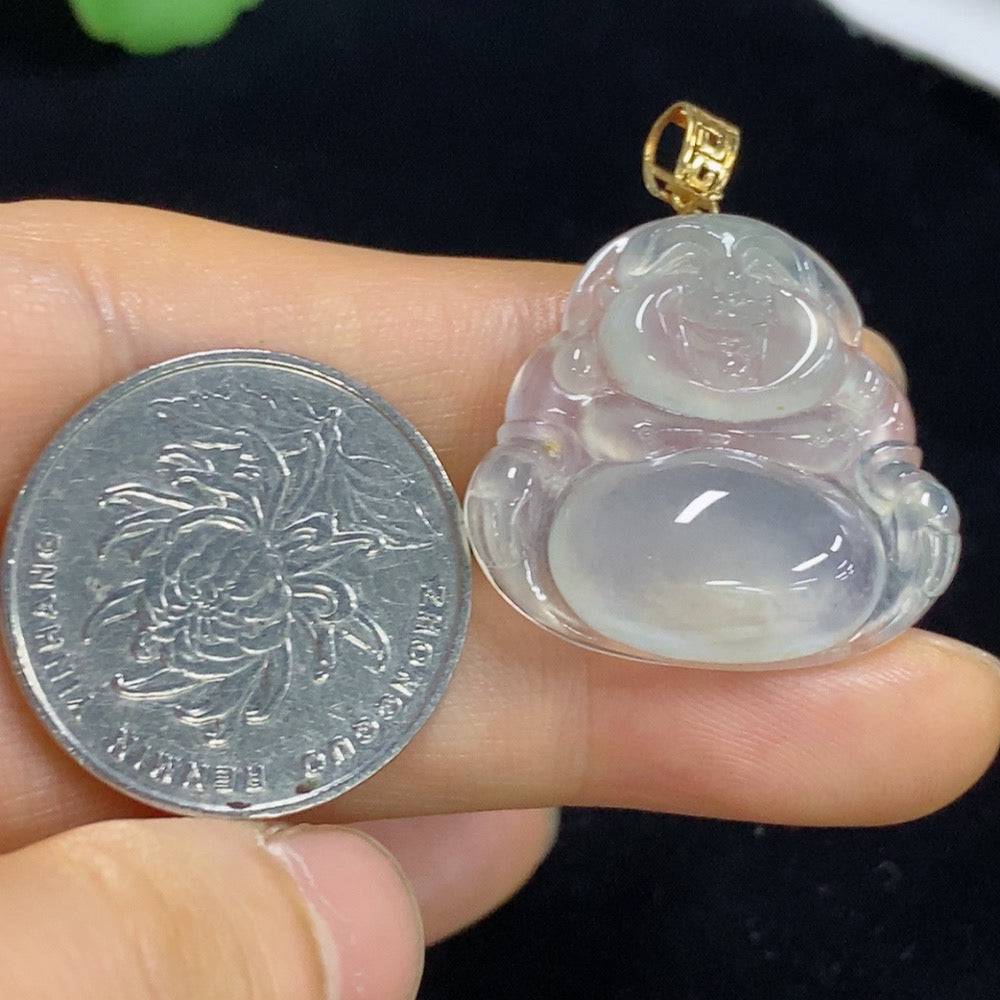 Huiliu Certified Jadeite Buddha pendant showcasing a detailed jade Buddha figure on a smooth jade gemstone.