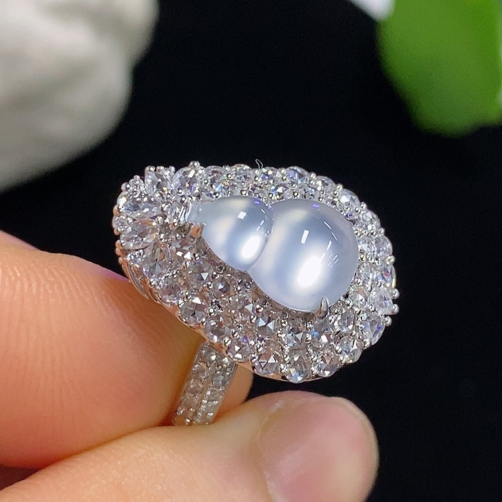 Jadeite Gourd Ring/Pendant Two-Way Style 18k with Diamond Accents