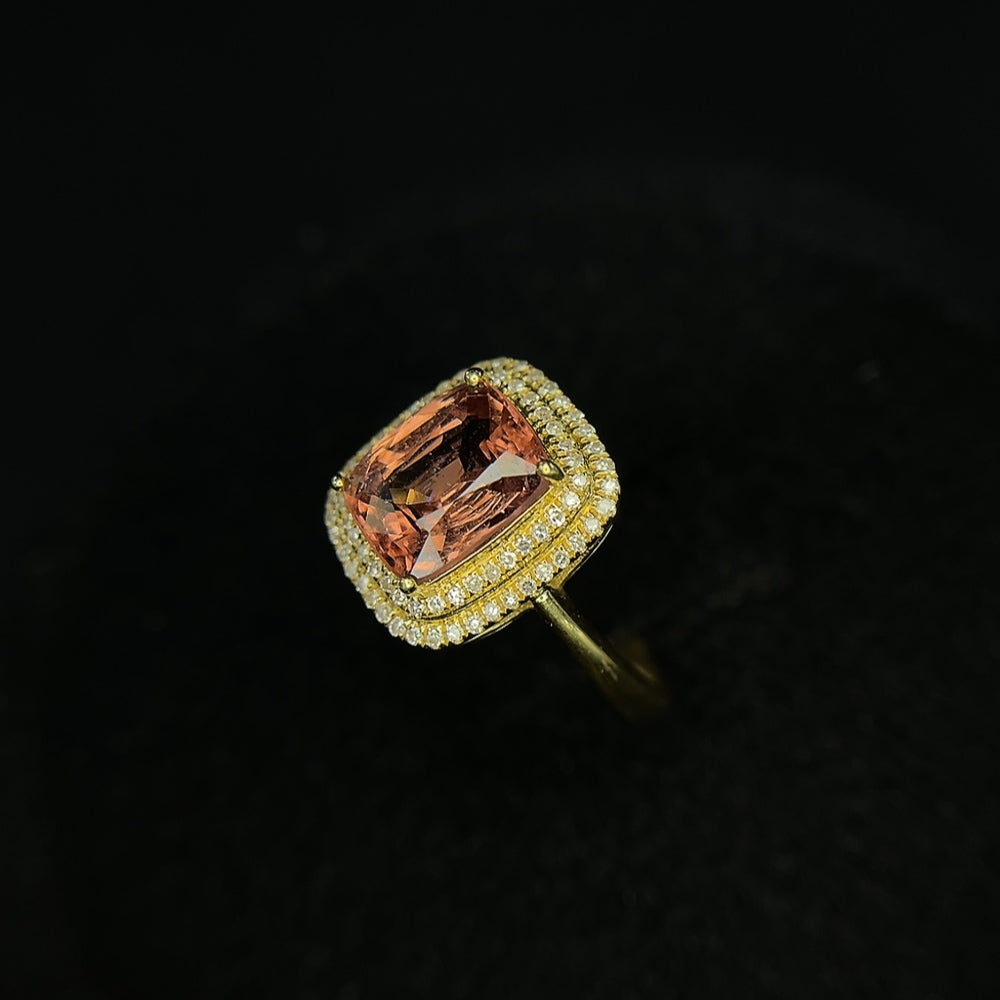 18K gold spinel ring with diamond accents, size 14, from HKHQ, showcasing the elegant design and sparkling gemstones.