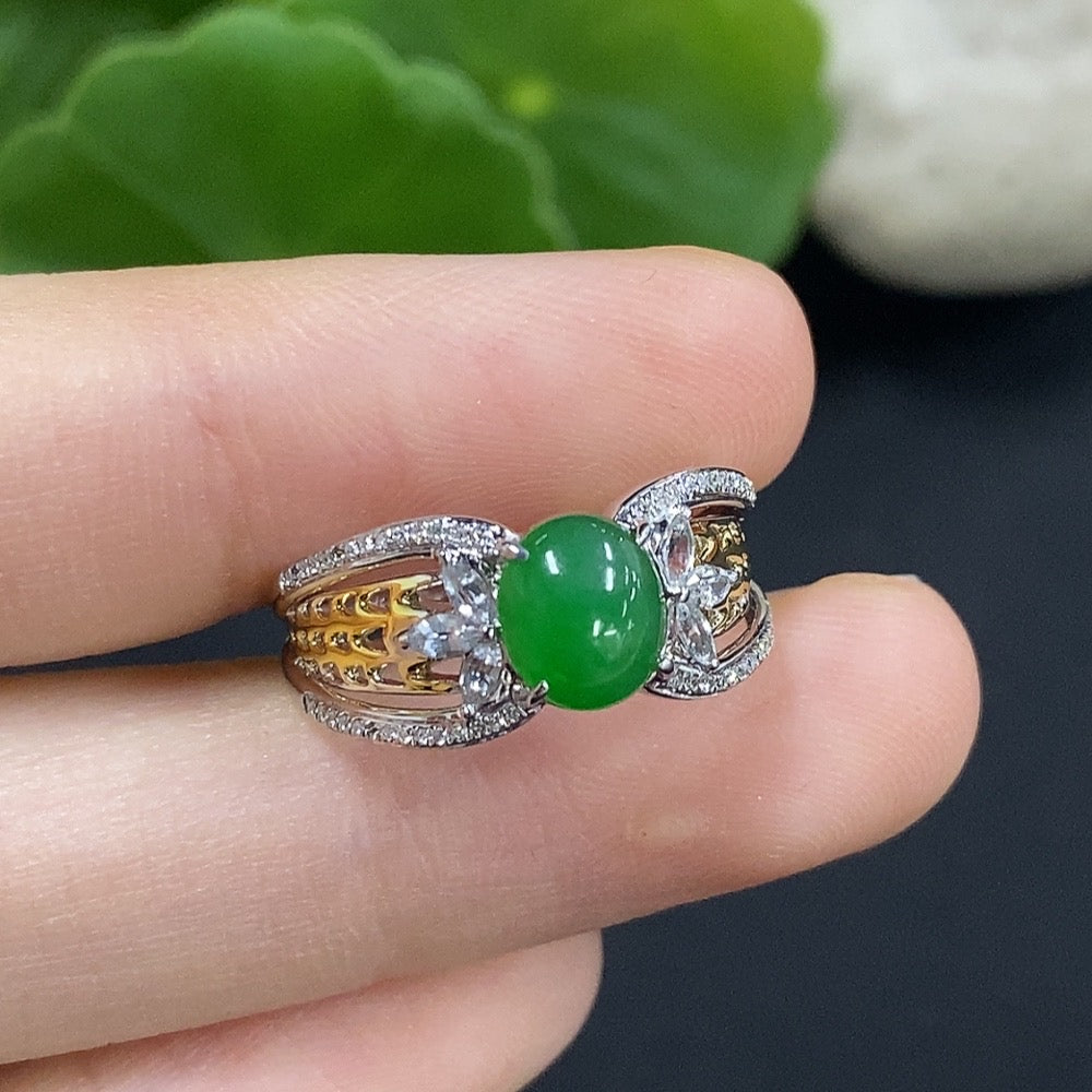 Jadeite Inlaid Ring 18k with Diamond Accents (Minimum Only) Size 13 Total Weight Approx. 3.04g
