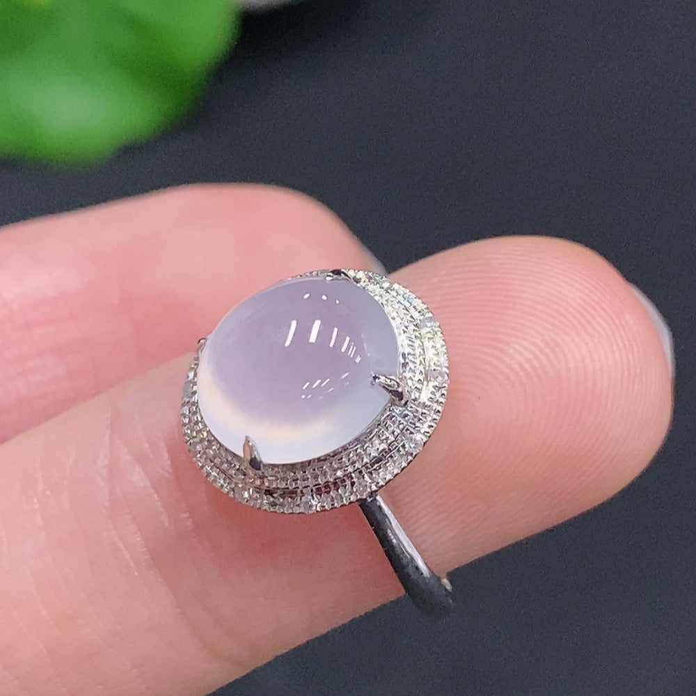 Jadeite Cabochon Ring 18k Gold Total Weight Approx. 2.1g Size 9 With Diamond Accents