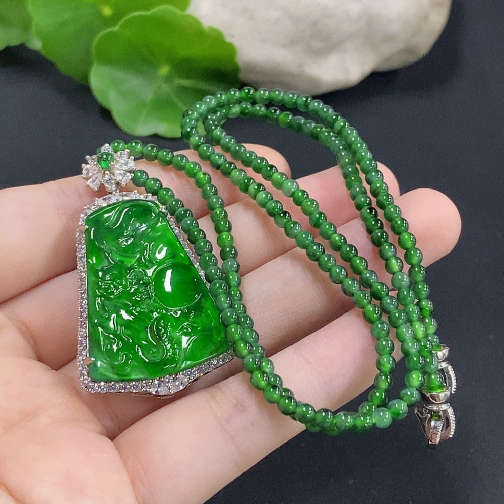 Jadeite Dragon Pendant Inlaid Without Gold Top Bead Non-Grade A