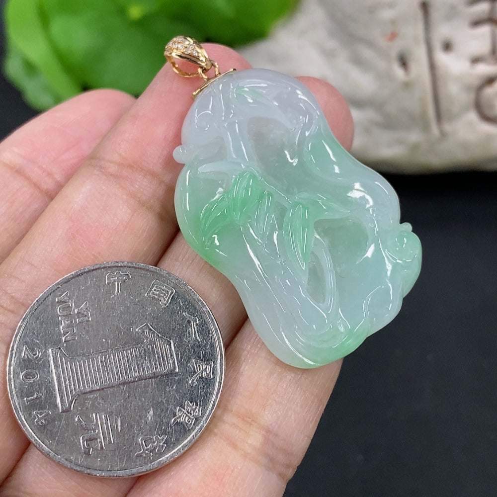 Jadeite Ascending Node Pendant, Total Weight Approx. 12.88g, 18K Gold Clasp, Diamond Accents