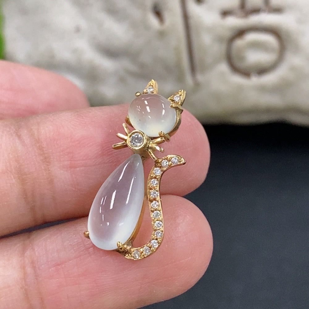 Jadeite Teardrop Pendant with Tested 18K Gold and Diamond Accents