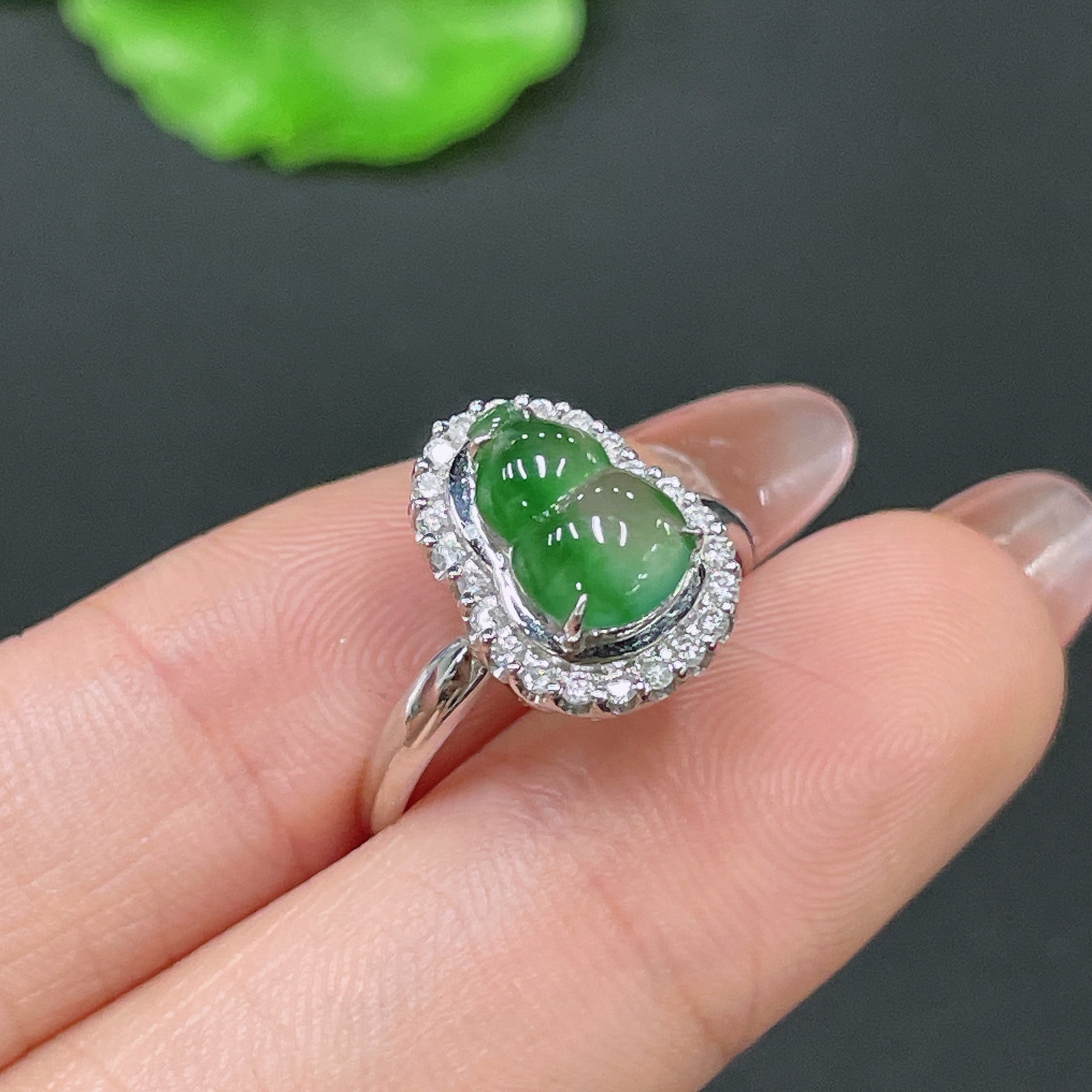 Jadeite Ring Setting with Diamond, . | Huiliu Certified