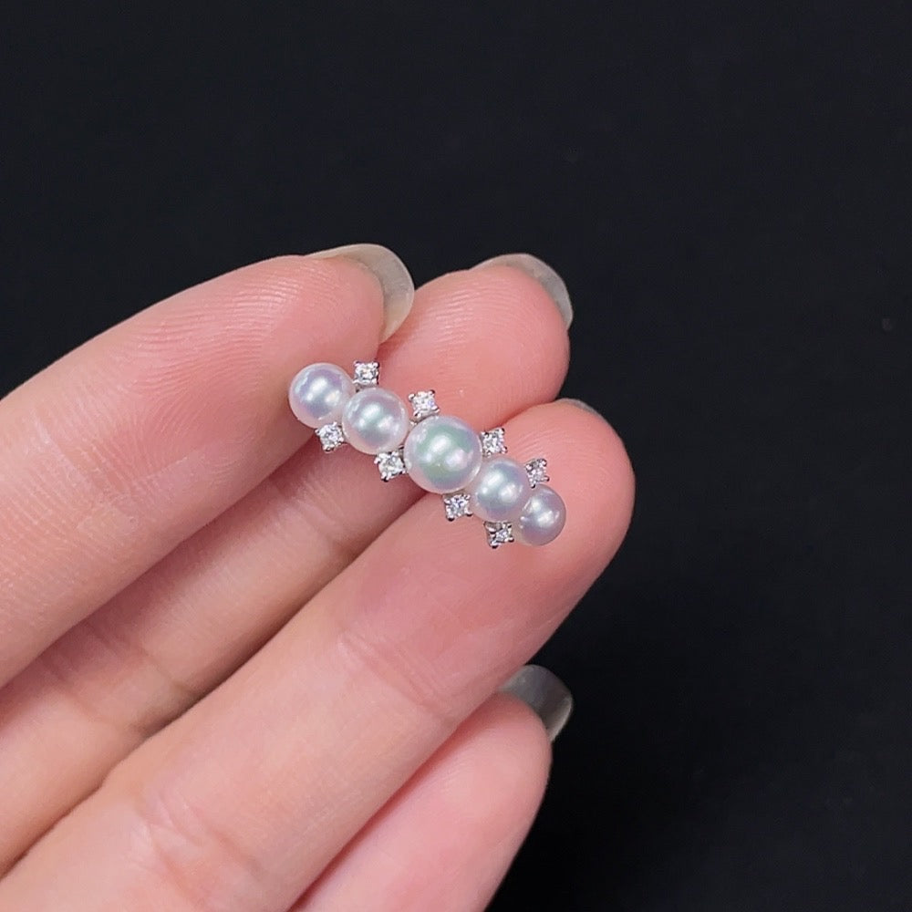Seawater pearl ring with 18K gold band, accented with diamonds, size 13, pearl 3.9-4.7mm, weight 2.29g, by HKHQ.