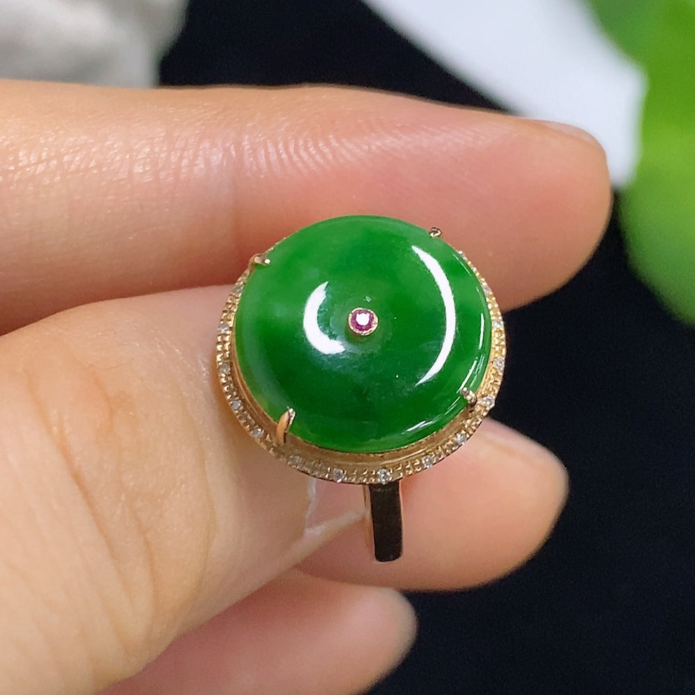 Jadeite Ring 18k with Diamond Accent Colorless