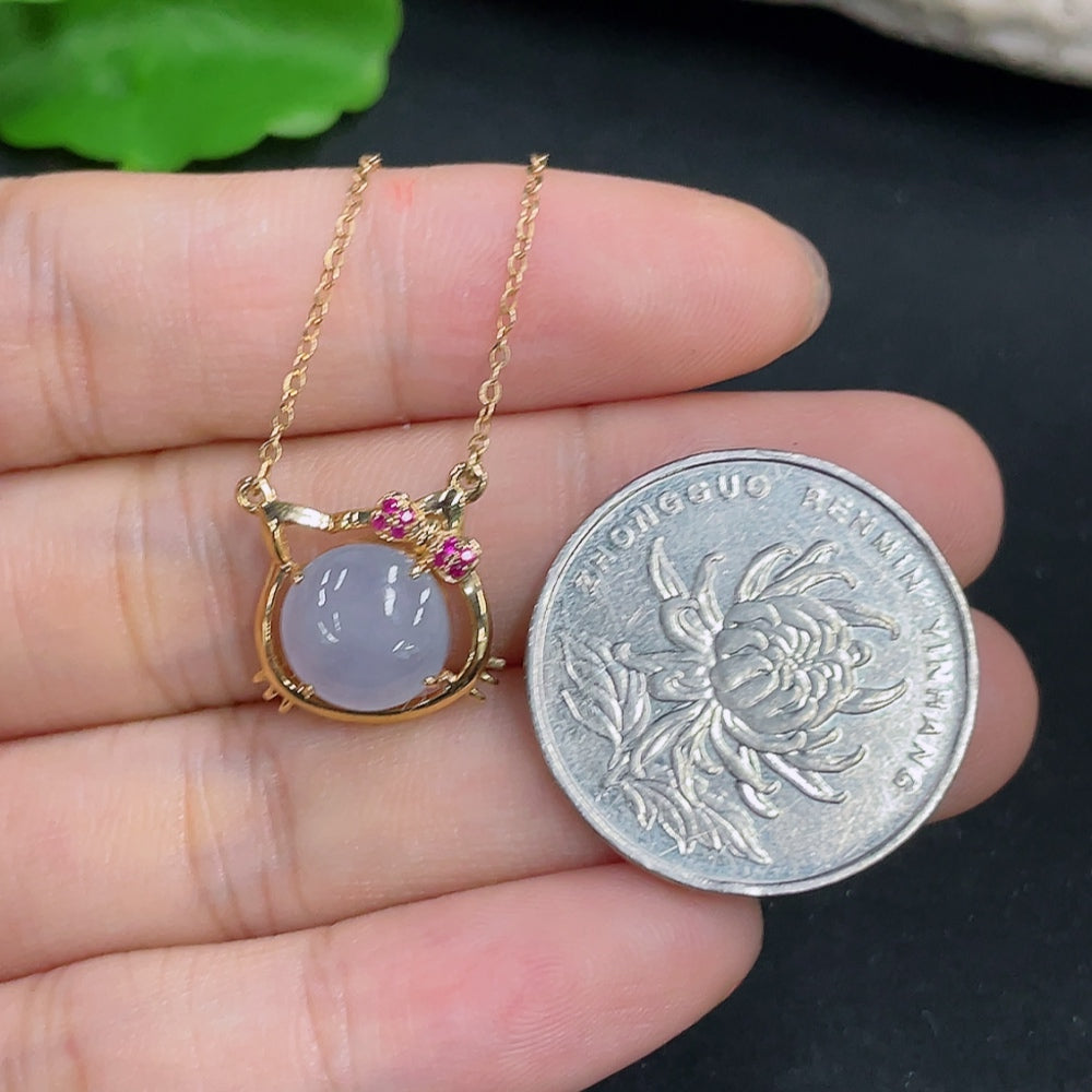 Jadeite Cabochon Pendant with 18k Gold, Total Weight Approx. 2.6g (including chain)