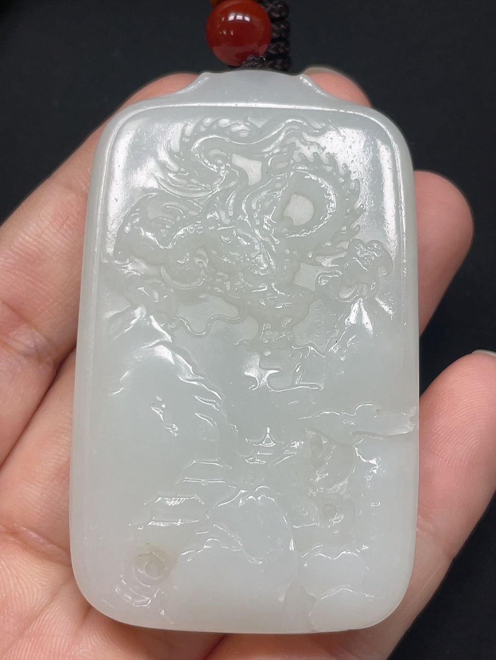 Hetian Jade Dragon Pendant, Including Rope