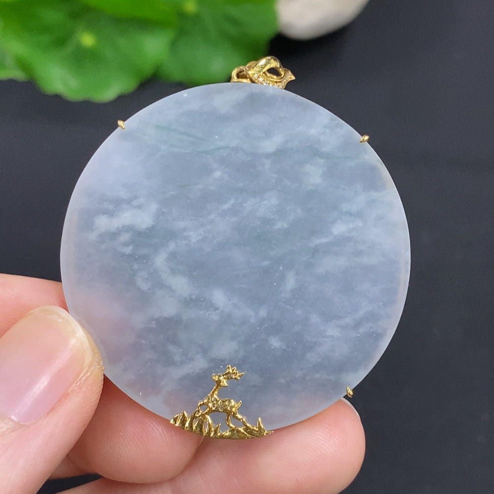 Jadeite plain pendant necklace with 18K gold and diamond accents, featuring a smooth jadeite gemstone on a delicate chain
