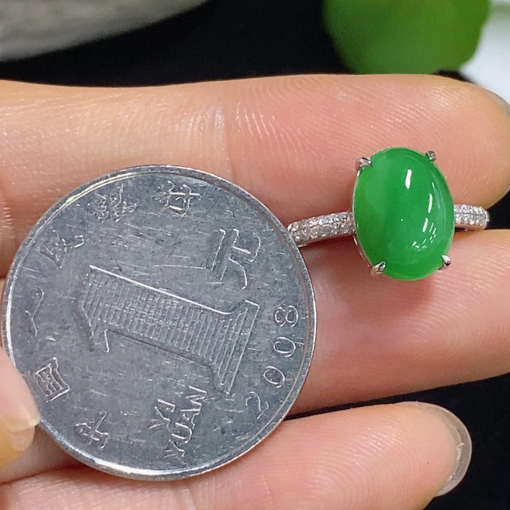 Jadeite Cabochon Ring with 18K Gold and Diamond Accents