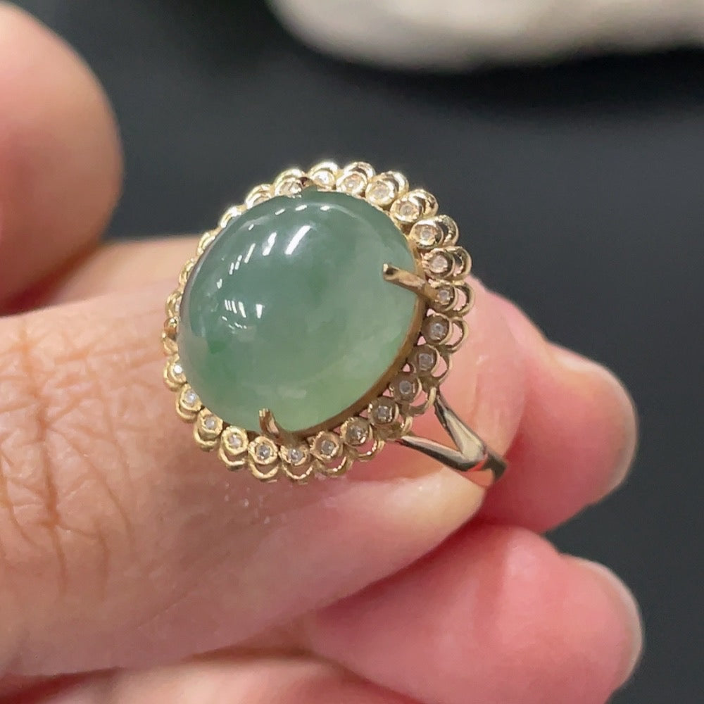 Jadeite Cabochon Ring Setting . with Diamond Accents | Huiliu Certified