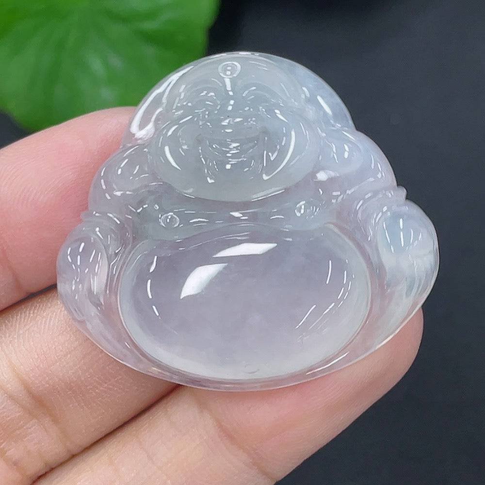 Huiliu Jadeite Buddha pendant with carved Buddha figure, polished green jade necklace, certified by HUILIU HQ.