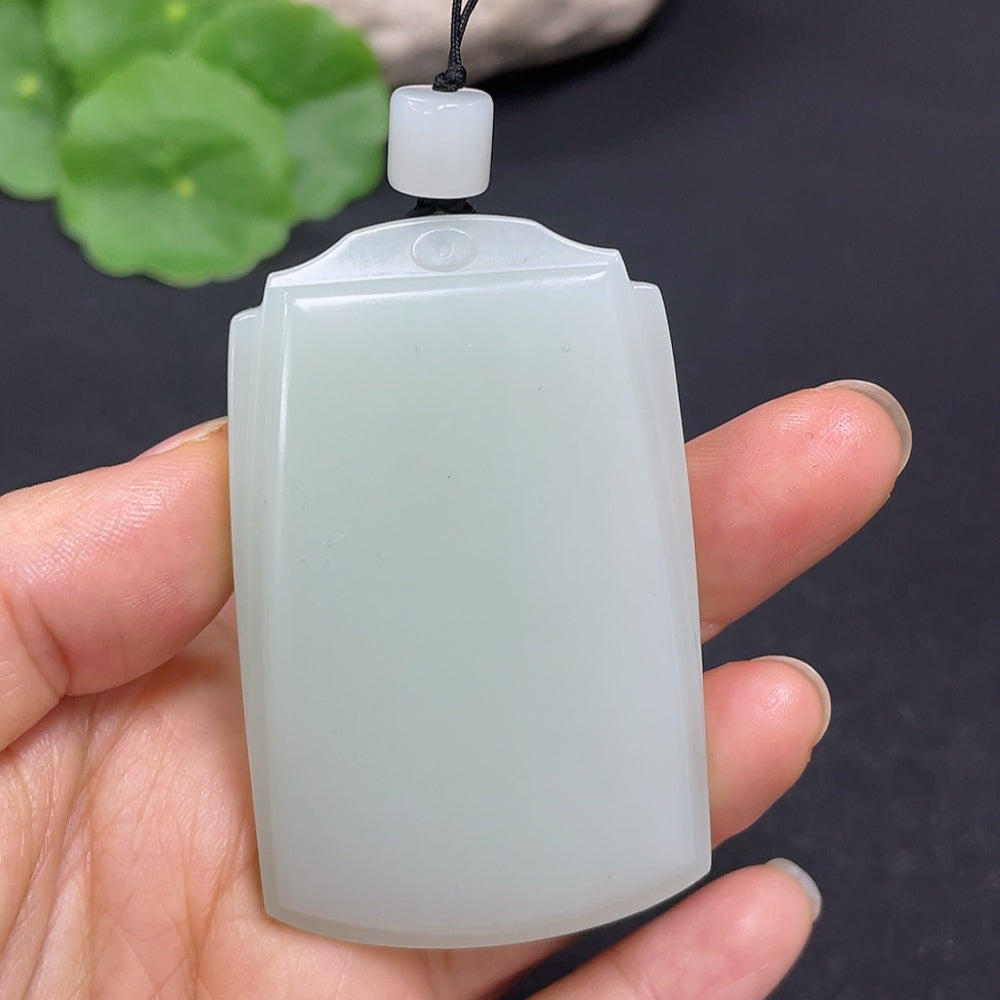 Hetian jade plain pendant necklace by HKHQ, showcasing a smooth, polished jade piece weighing 60.5g.