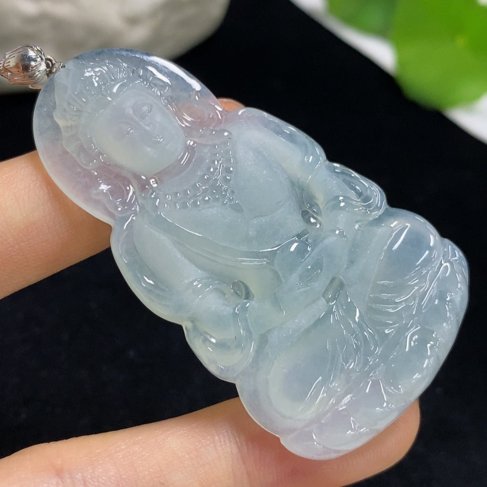 Jadeite Tara pendant with 18k gold accents, damaged, weighing approximately 22.65g, featuring intricate jade craftsmanship.