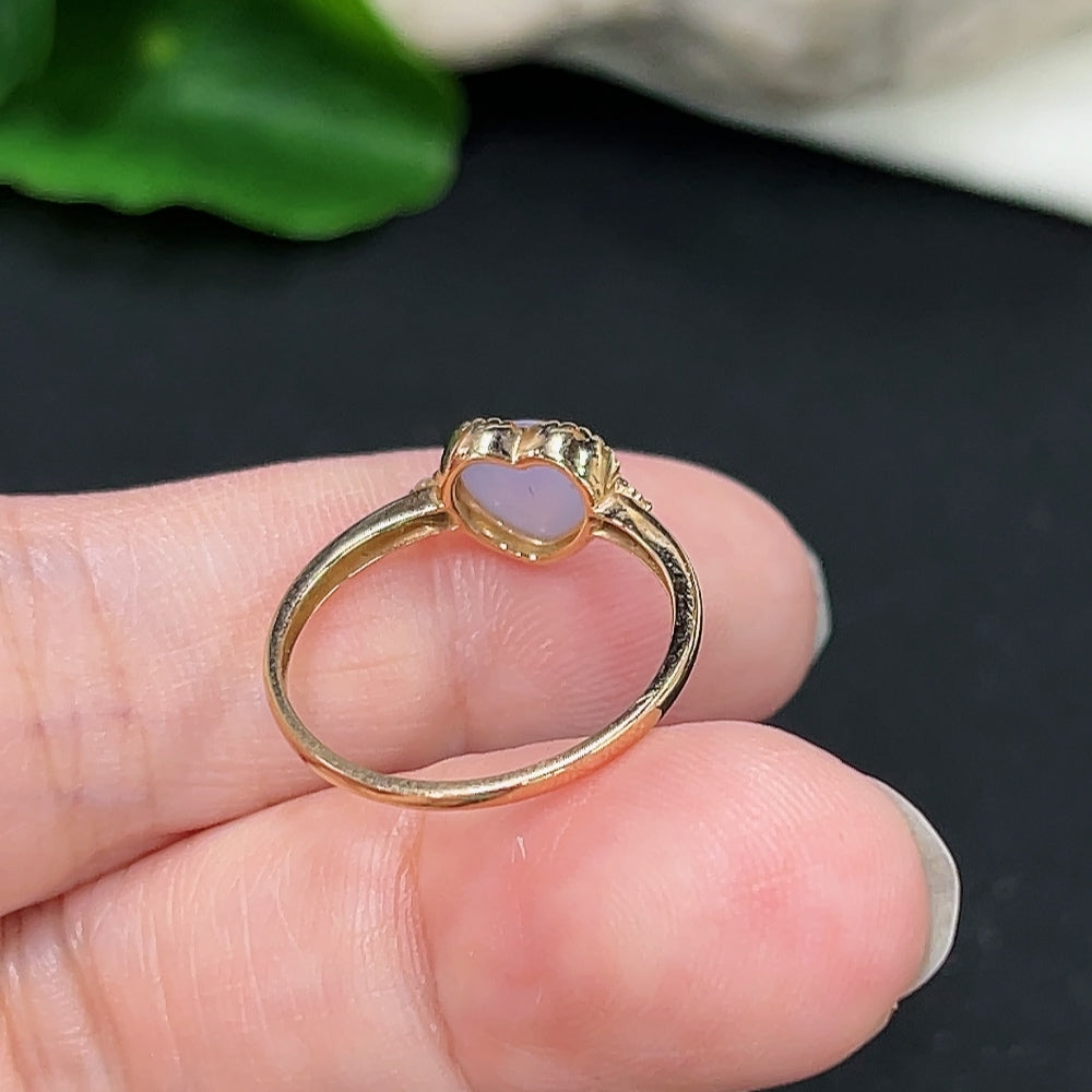 18K gold Jadeite inlaid ring with diamond accents, size 13, by HKHQ, featuring intricate inlay design and a total weight of 1.4g.