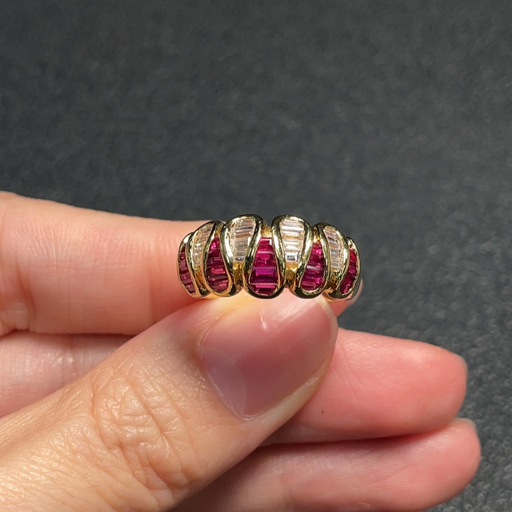 Huiliu certified ruby ring with diamond accents, showcasing vibrant red gemstones and sparkling diamond details.
