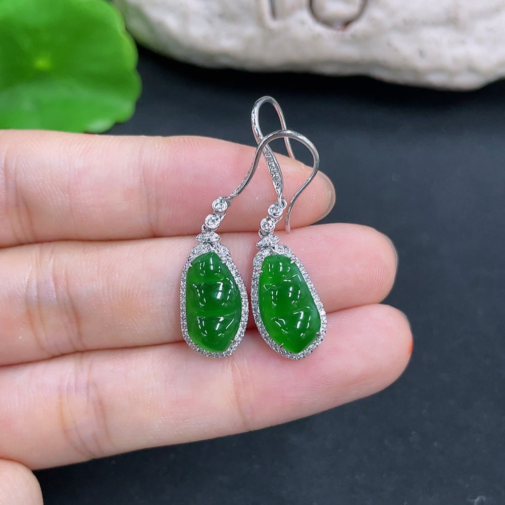 Jadeite Earrings in 18K Gold with Small Diamond Accents