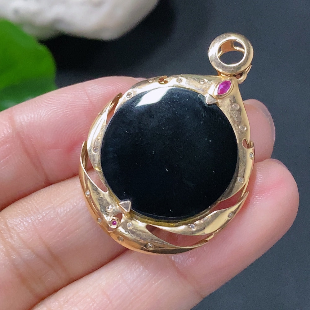 Jadeite Plain Pendant with 18k Diamond Accents Colorless Total Weight Approx. 4.53g
