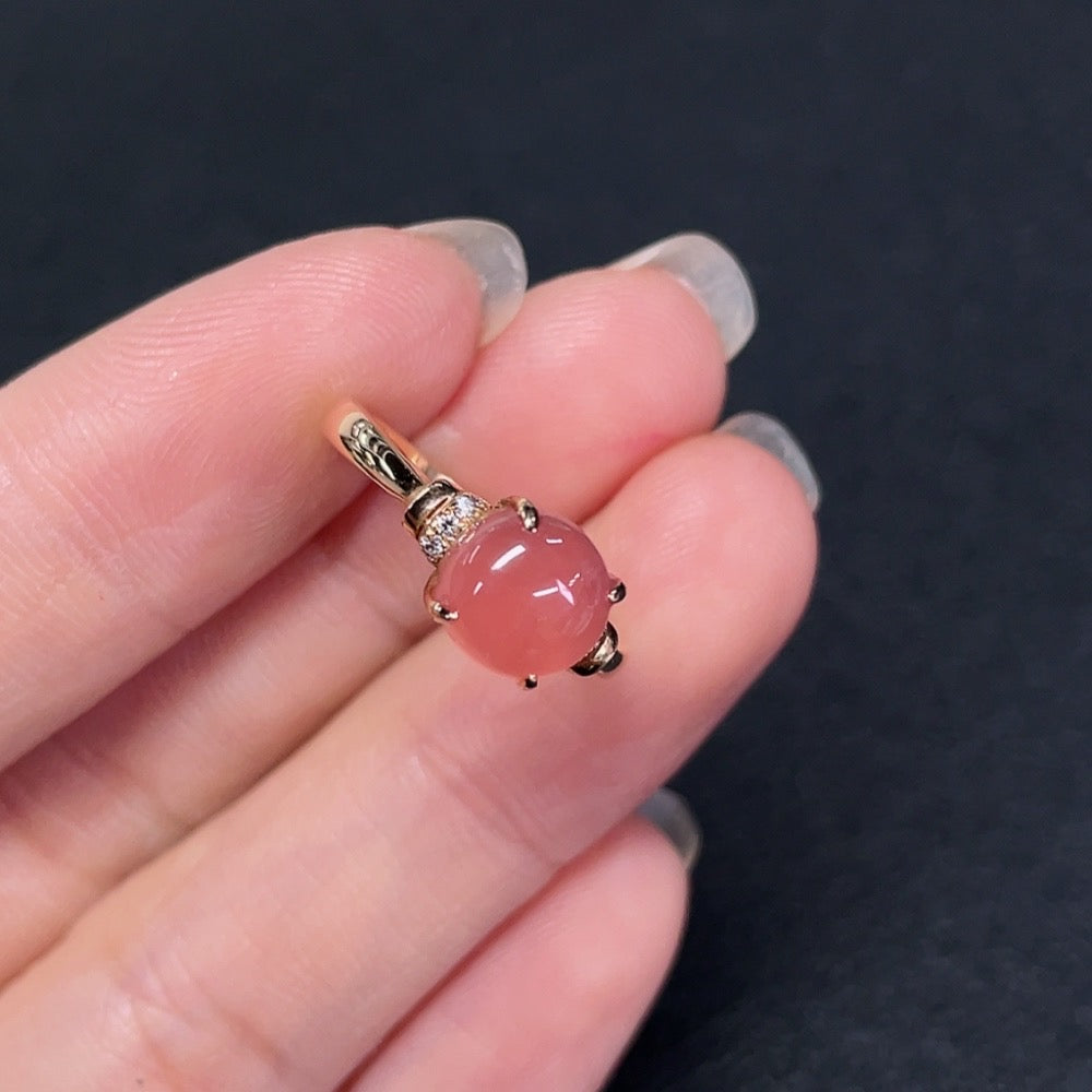 Rhodochrosite Inlaid Ring 18K Gold Diamond Accents