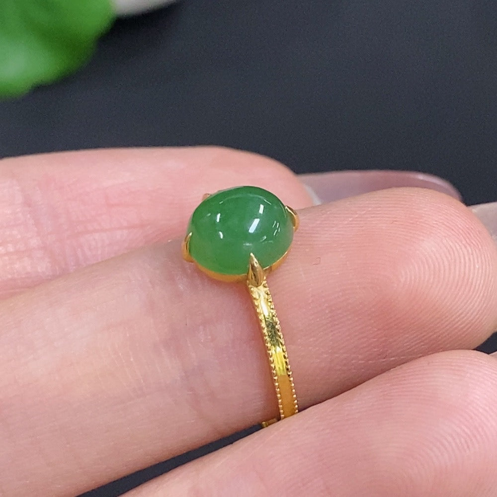 Jadeite Cabochon Ring 18K Gold Total Weight Approx. 1.5g Size 16