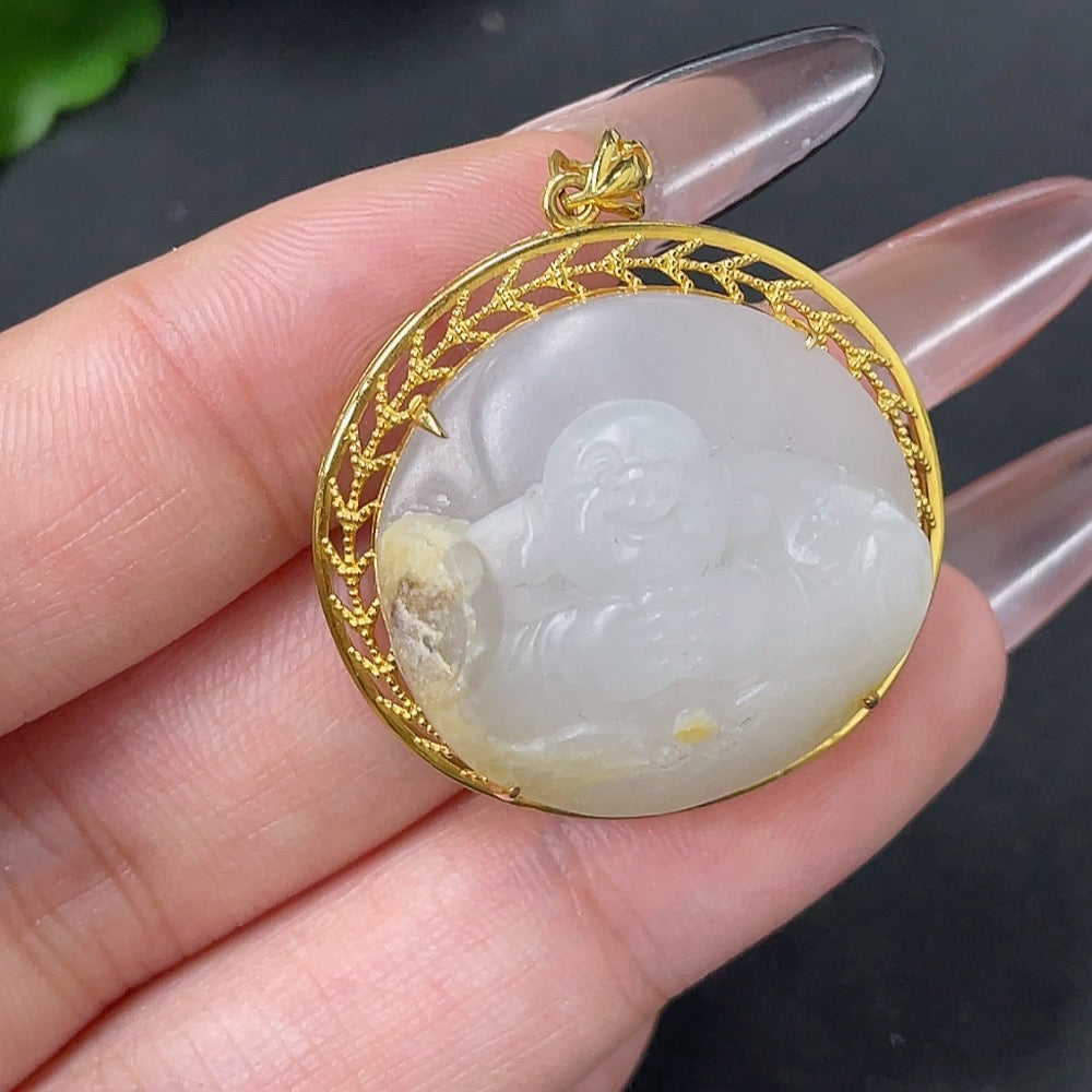 Hetian Jade Pendant - Buddha Figure, Undetermined Skin Color Origin, Contains Other Mineral Components, Total Weight Approximately 11.3g