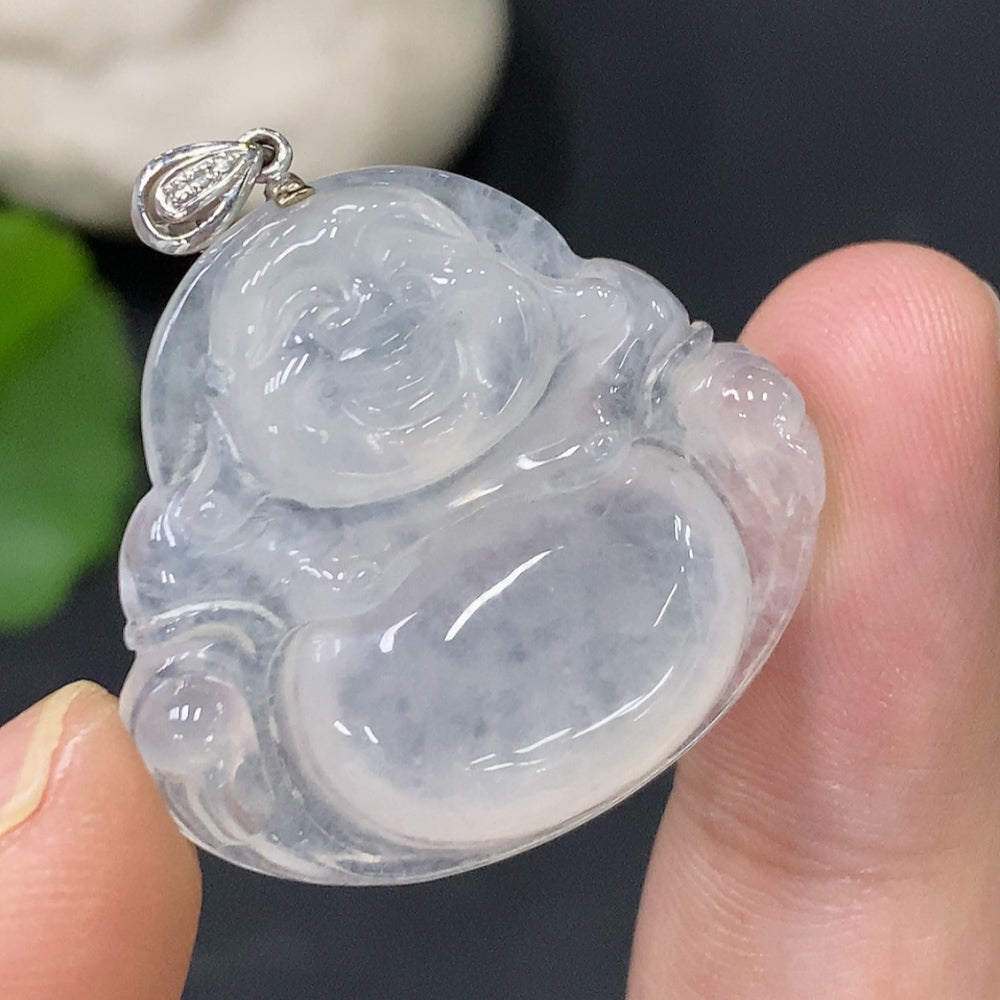Jadeite Pendant Total Weight Approx. 6.72g Buddha Pendant with 18K Bail