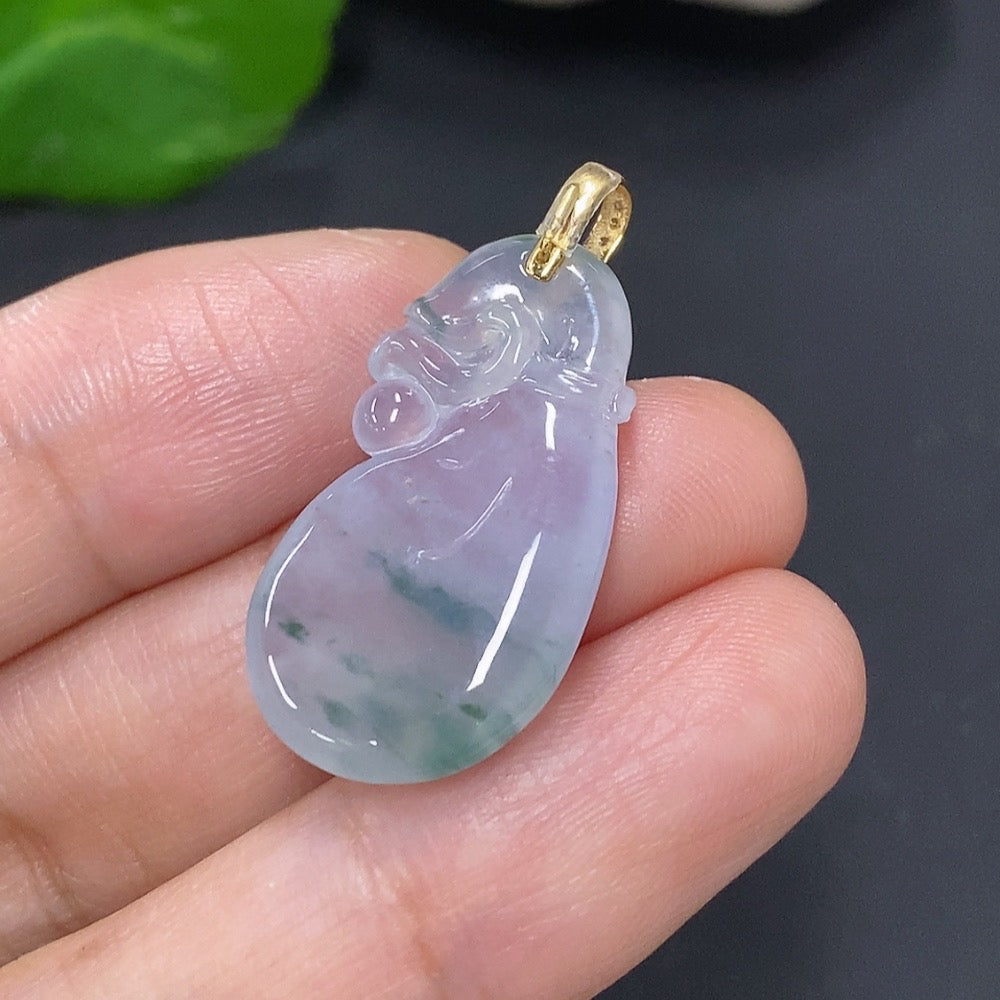 Jadeite Money Bag Pendant with 18K Gold Clasp, Total Weight Approx. 4g (Diamond Accents)