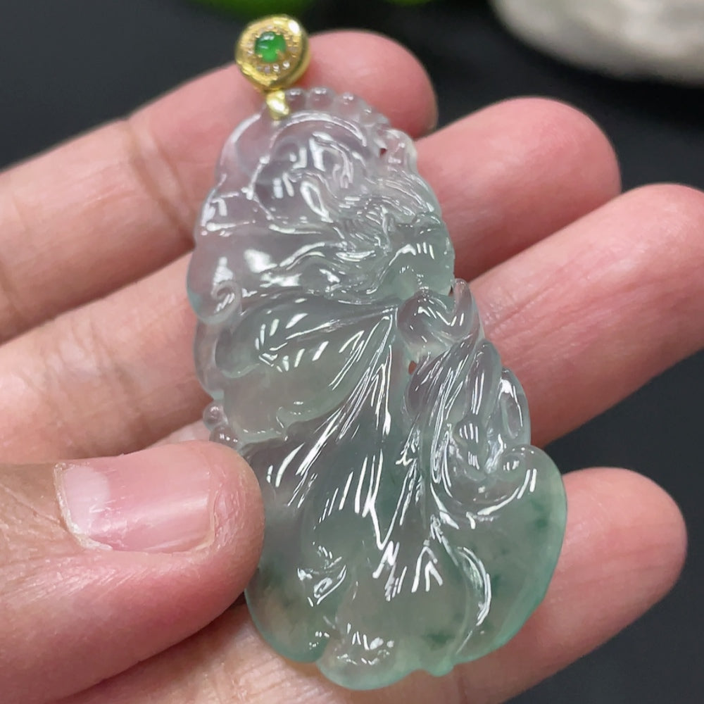 Jadeite Butterfly Fairy Pendant with 18K Gold Clasp, Total Weight Approx. 10.1g