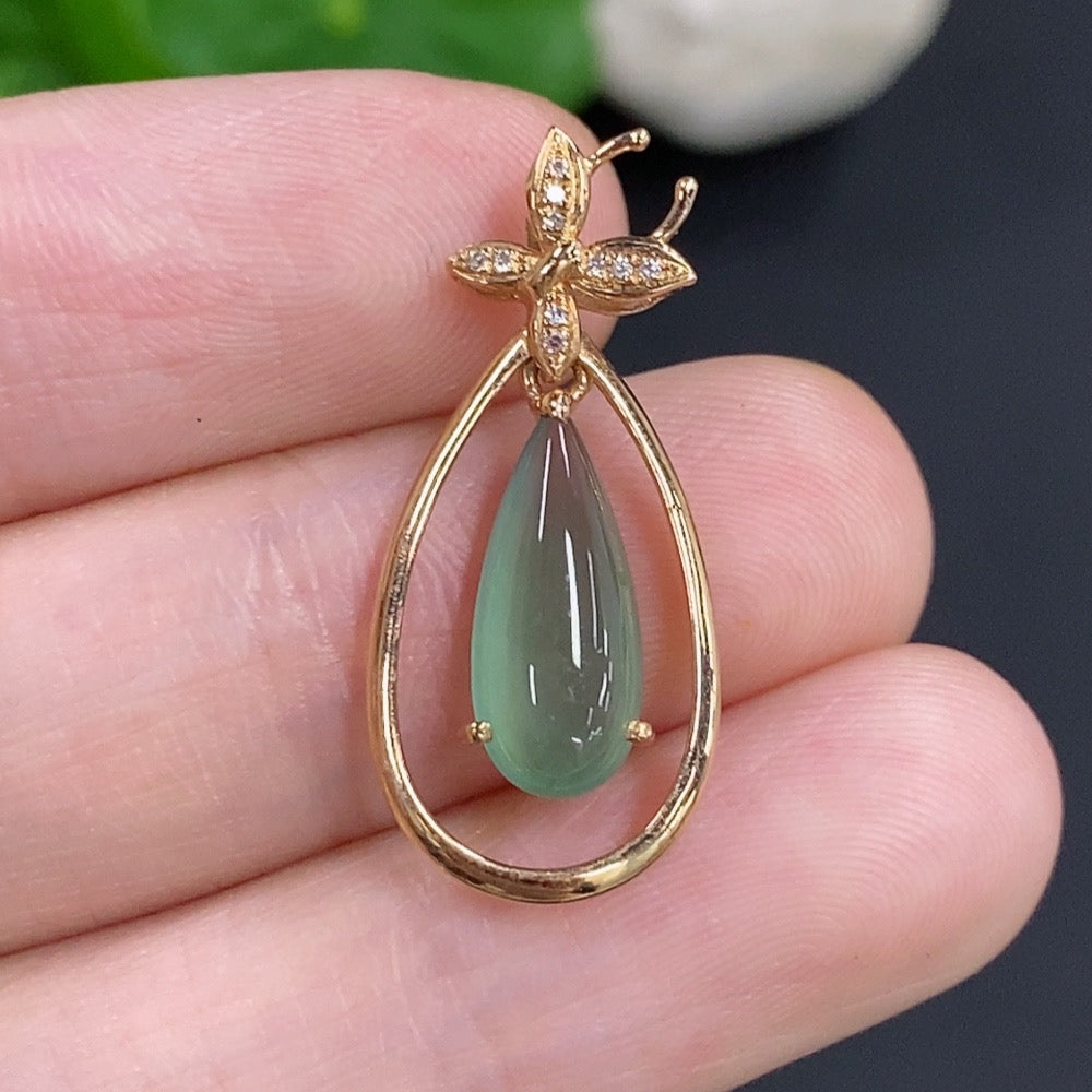Jadeite Inlaid Pendant 18k Gold Total Weight Approx. 1.8g With Diamond Accents