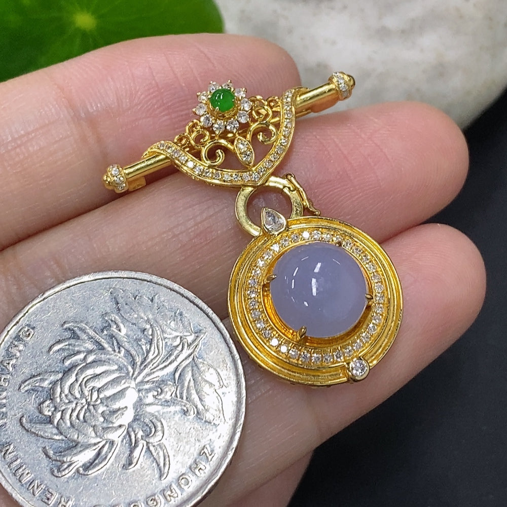 Jadeite Cabochon Brooch . (With Diamond Accents) | Huiliu Certified