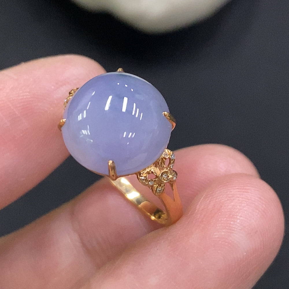 Jadeite Cabochon Solitaire Ring . (Accented with Diamonds) | Huiliu Certified