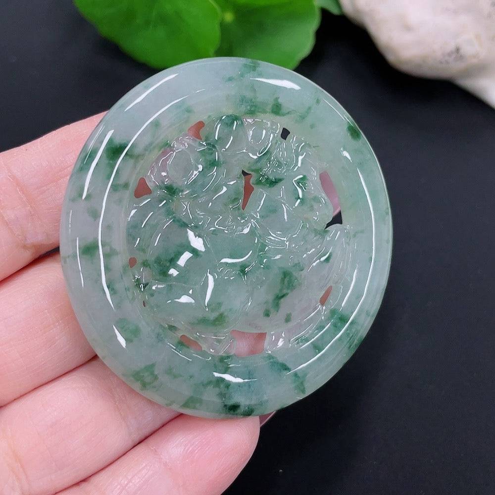Jadeite Auspicious Beast pendant from HUILIU HQ, showcasing a detailed carved jade pendant weighing approximately 37.1g.