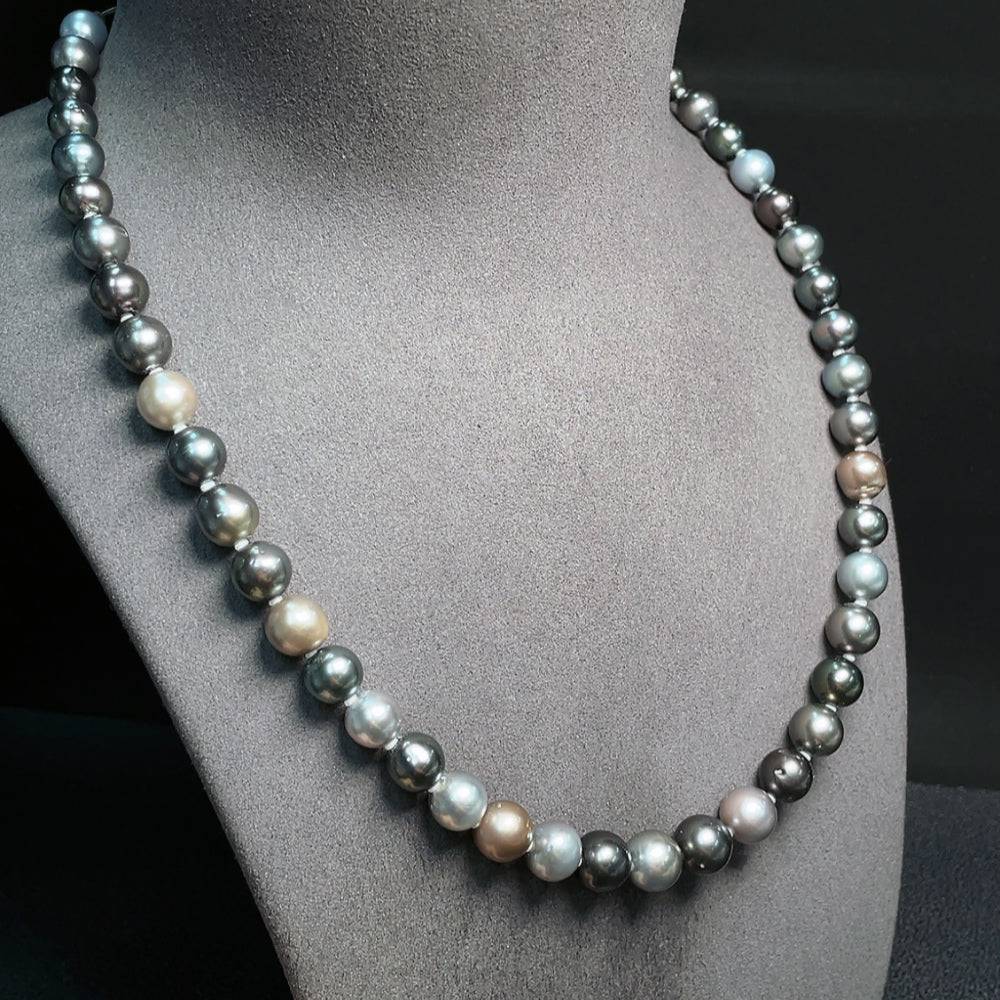 HUILIU HQ seawater pearl strand with 8.2-10.1mm pearls, non-gold, approximately 49.68g, natural color, elegant jewelry display