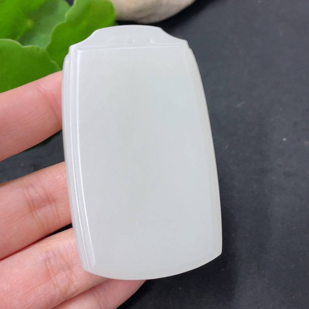 Huiliu HQ Hetian jade pendant with a plain, smooth surface, showcasing natural green hues and polished finish.