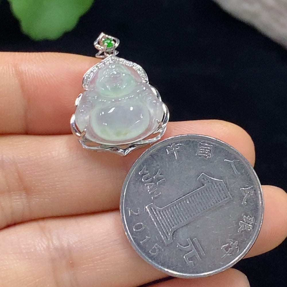 JadeiteBuddha Pendant with 18K Gold, Total Weight Approx. 2.3g