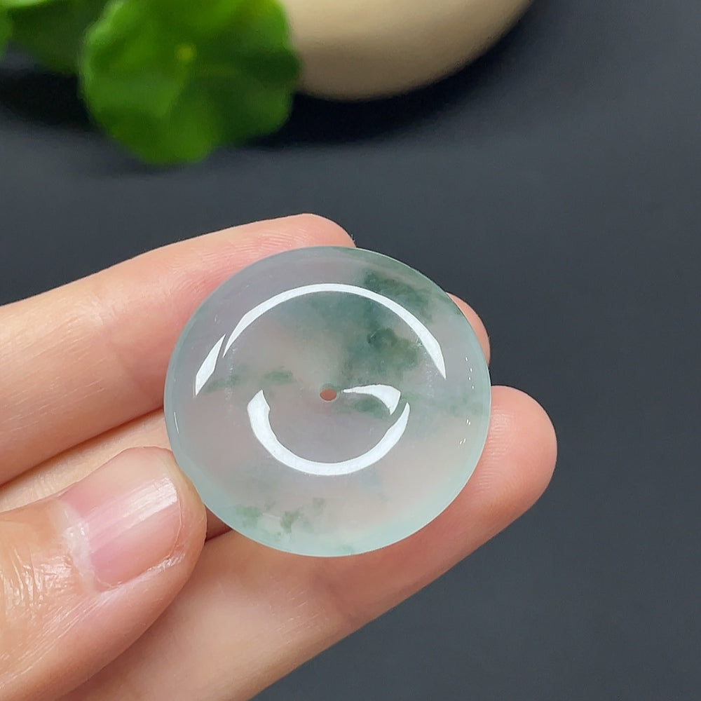 Jadeite safety buckle pendant necklace by HKHQ, featuring a polished green jadeite pendant weighing 9.58 grams.