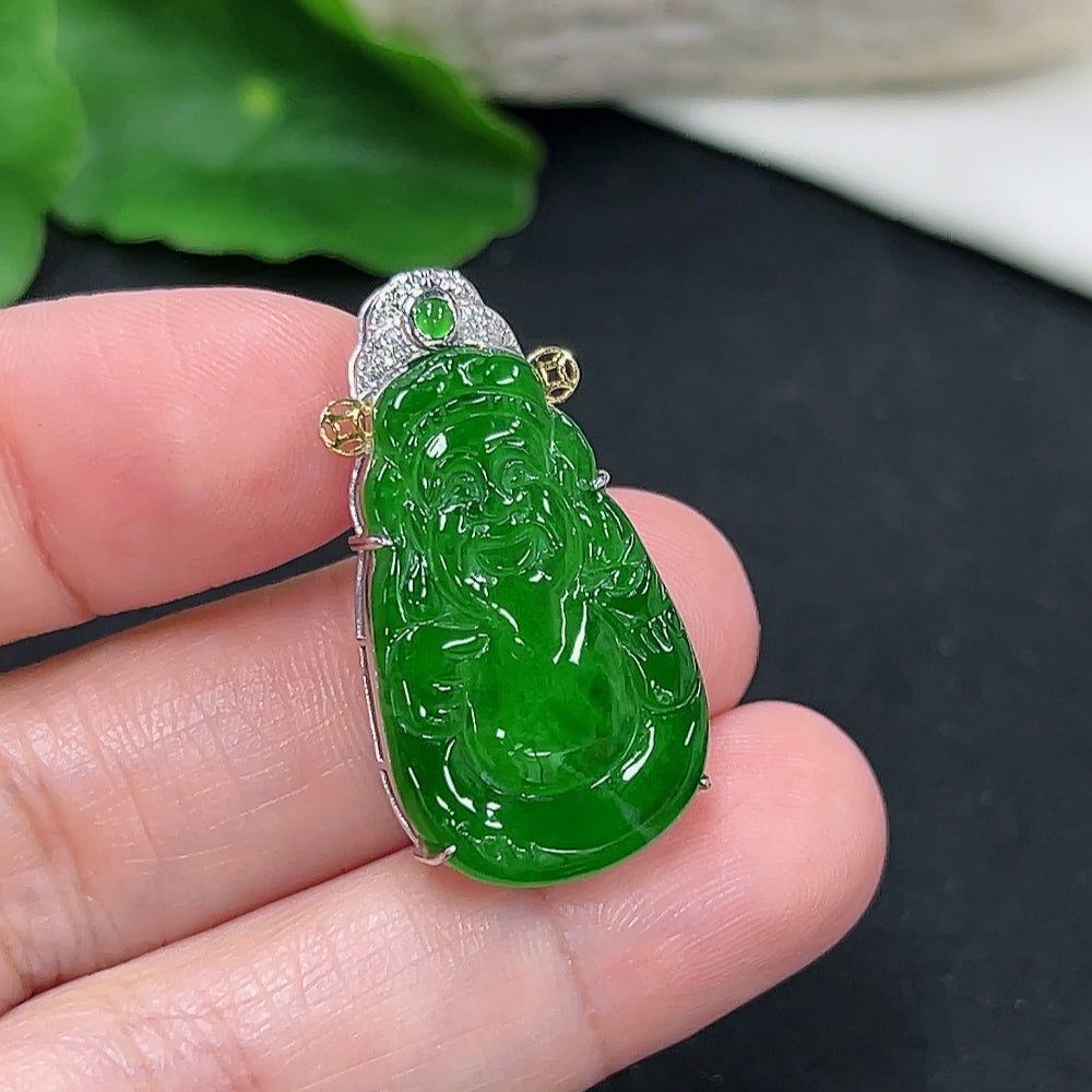 Jadeite K gold-embedded Maitreya pendant with a total product weight of approximately 4 grams (set with diamonds)