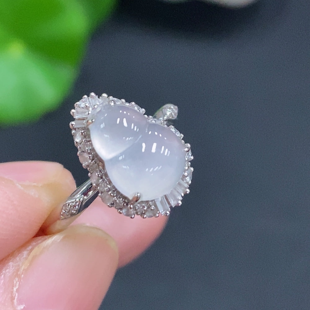 Jadeite Gourd Inlaid Ring . (With Diamond Accents) | Huiliu Certified